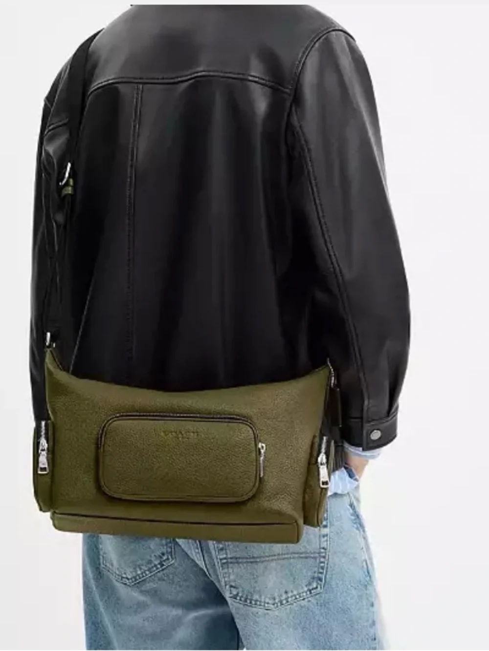 Coach Finn Olive Pebbled Leather Unisex Crossbody Bag with Pockets /FINAL PRICE - Picture 14 of 14